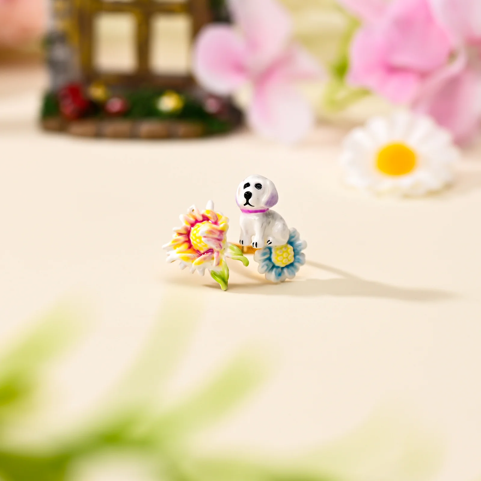 Whimsical Floral And Animal Ring